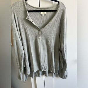 Aerie Gray Button Down Waffle Henley